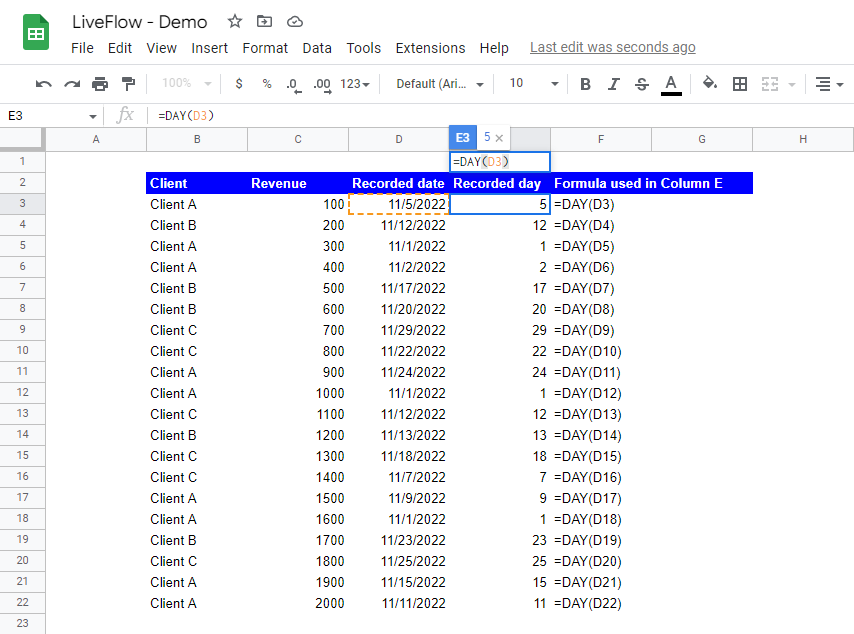 DAY Function In Google Sheets Explained LiveFlow DAY Function In Google Sheets Explained LiveFlow